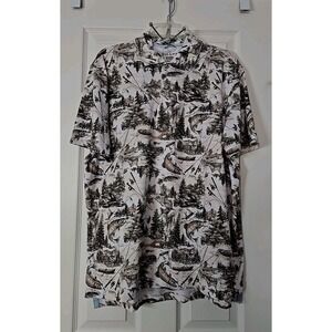 Chaps Mens Polo Shirt Size L NWTs Winter White, Green, Brown Fishing Theme